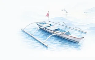 バンカ船の水彩イラスト
